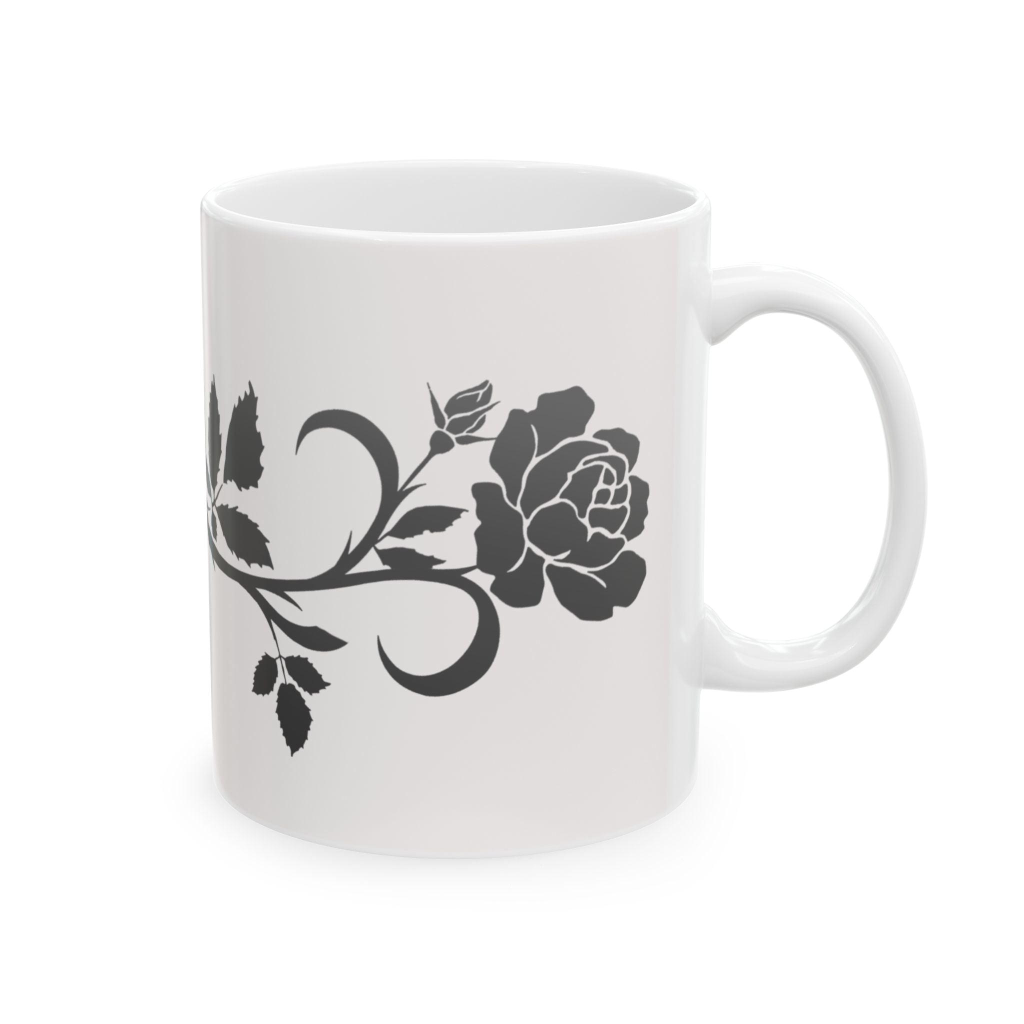 Black Floral Minimal Vine Ceramic Coffee Mug (11oz & 15oz)