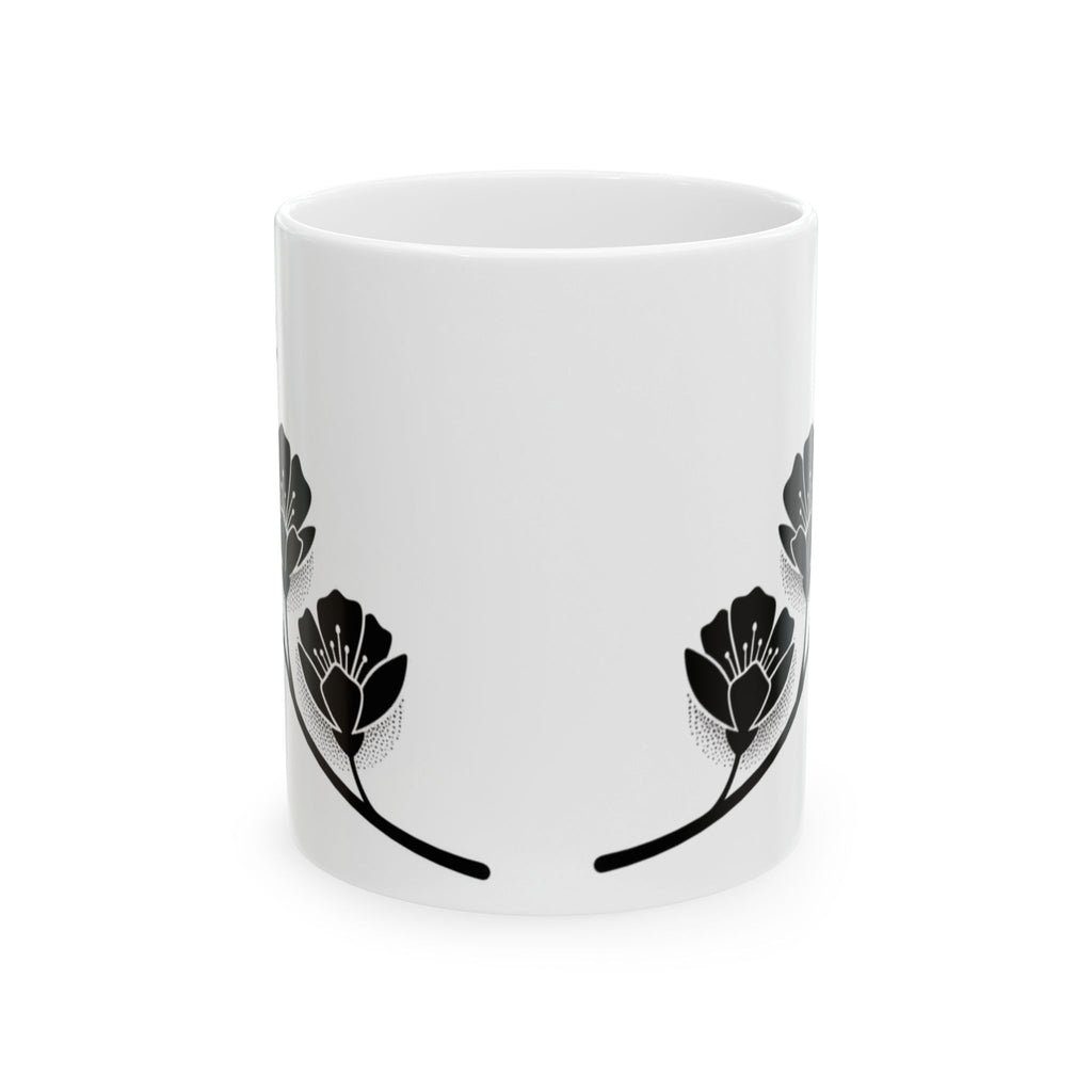 Minimal Black Flower Ceramic Coffee Mug (11oz & 15oz)