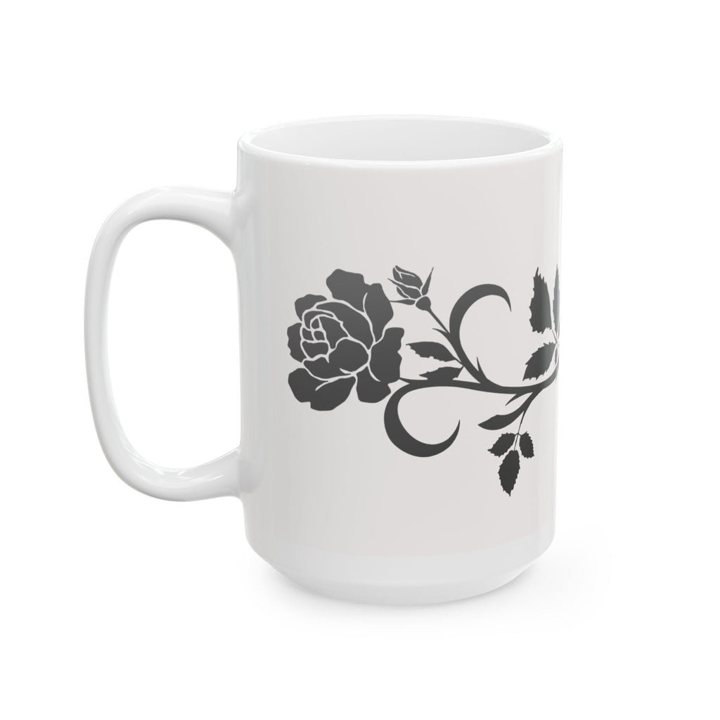 Black Floral Minimal Vine Ceramic Coffee Mug (11oz & 15oz)