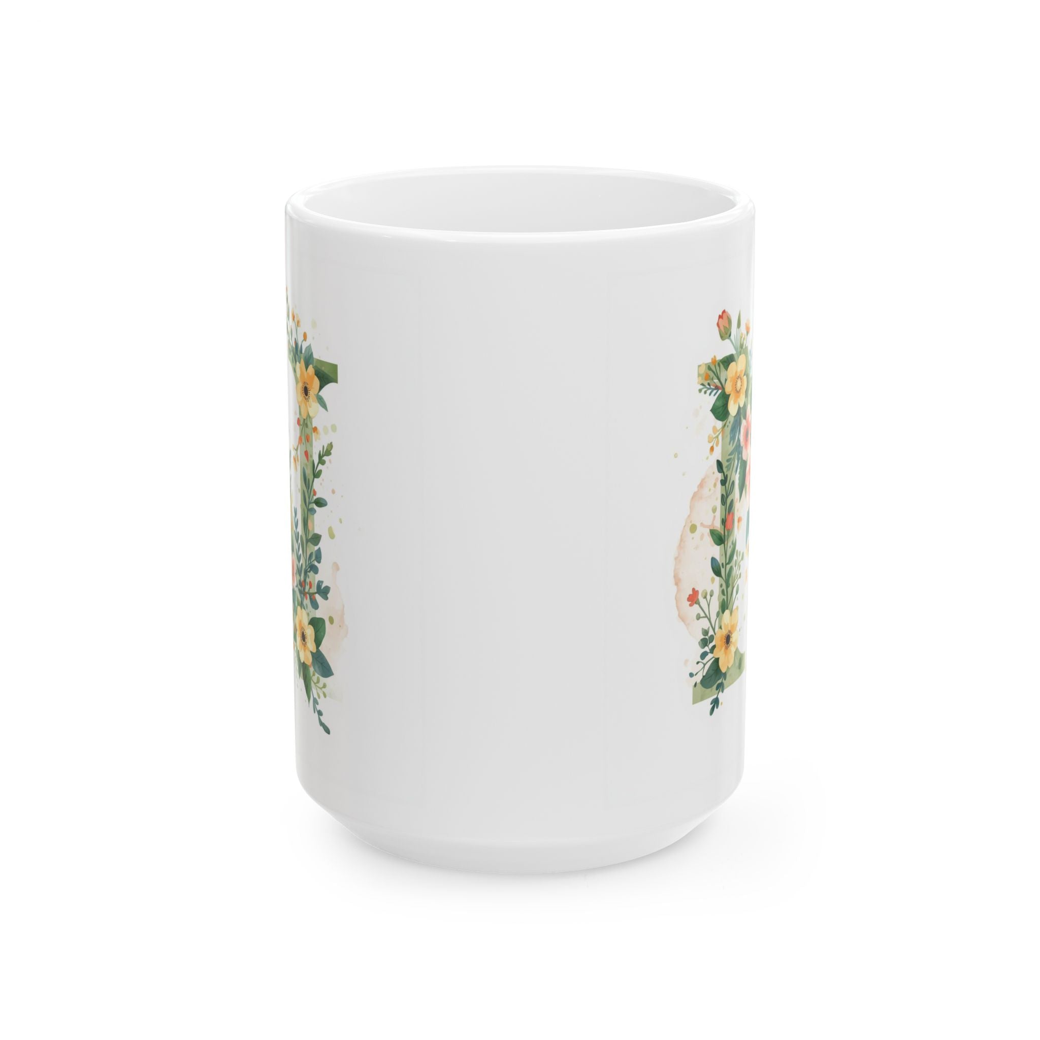 Floral Letter N Ceramic Coffee Mug (11oz, 15oz)