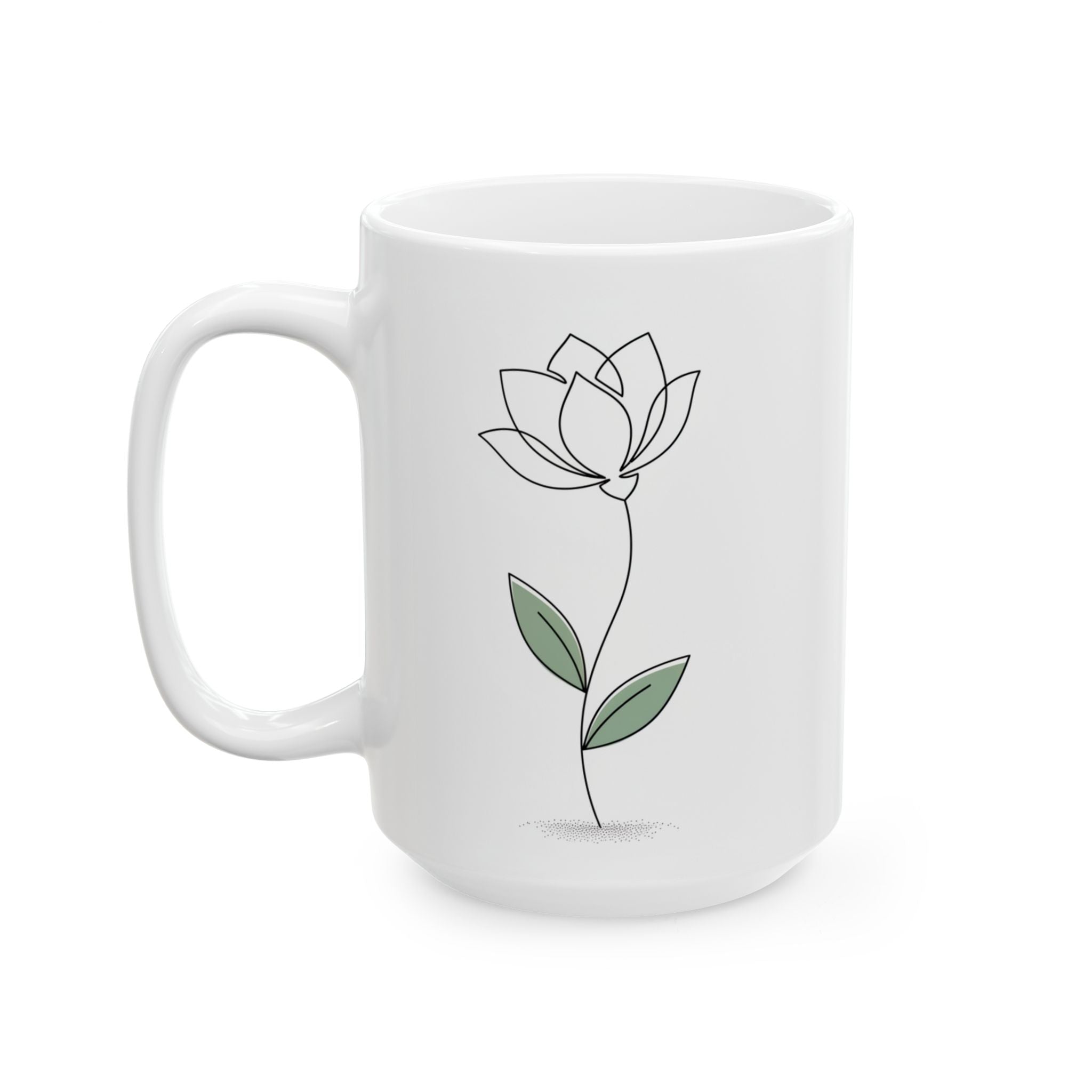 Floral Line Art Ceramic Coffee Mug-lotus (11oz & 15oz)