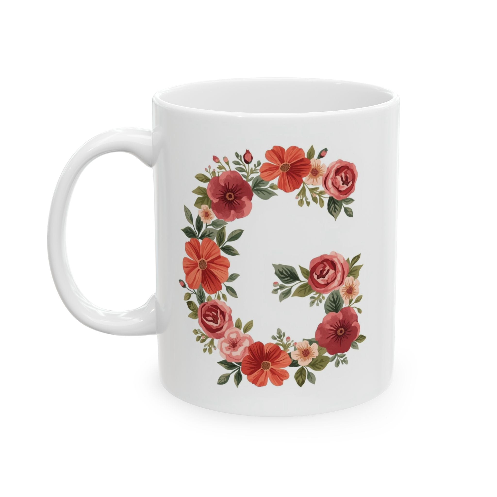 Floral Letter G Ceramic Coffee Mug  (11oz & 15oz)