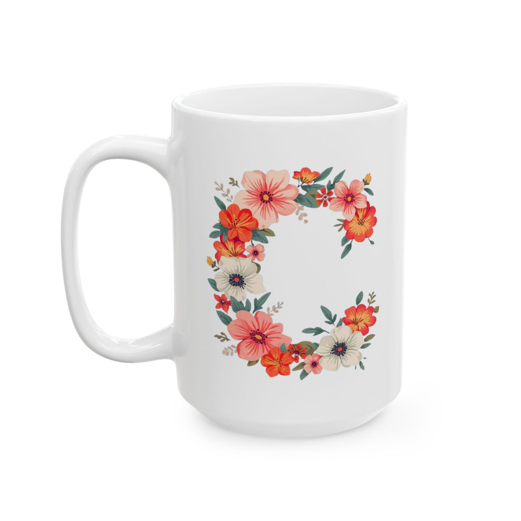 Floral Letter C Ceramic Coffee Mug  (11oz & 15oz)