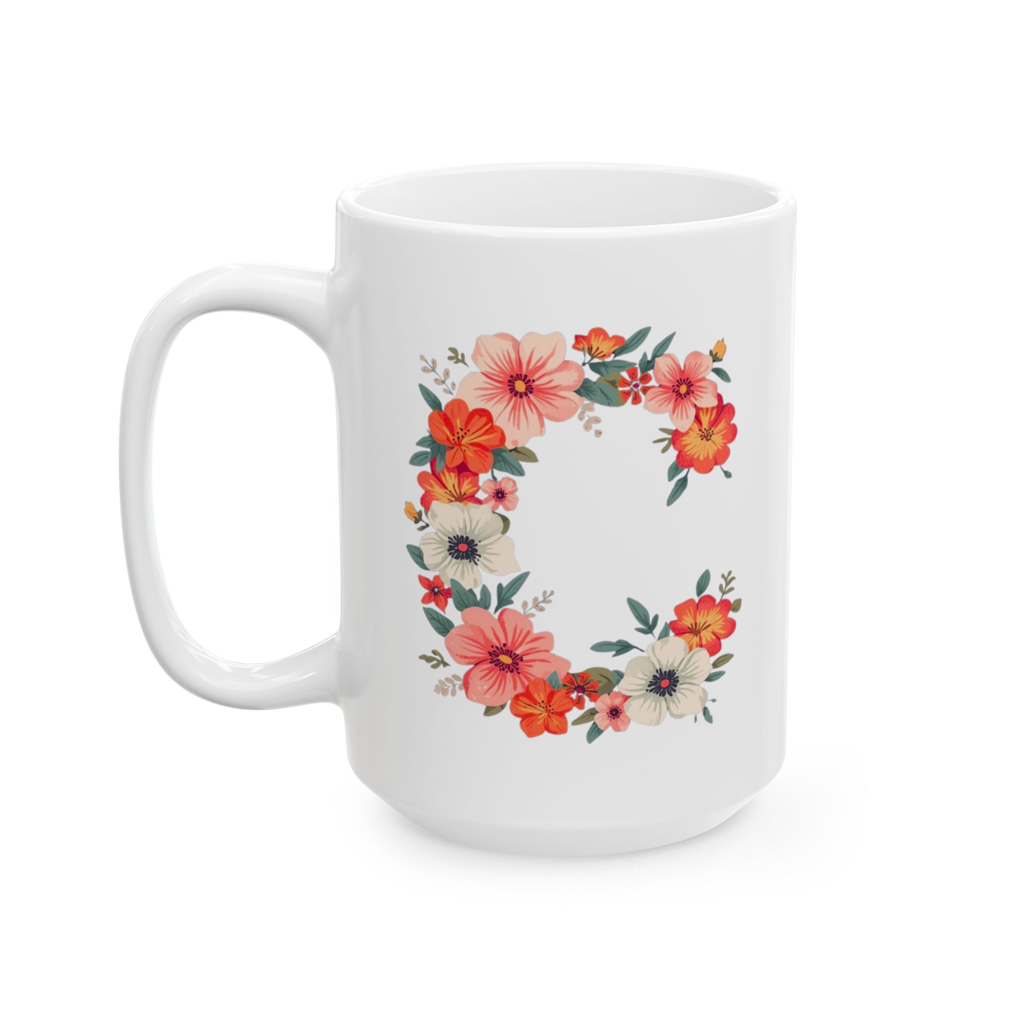 Floral Letter C Ceramic Coffee Mug  (11oz & 15oz)