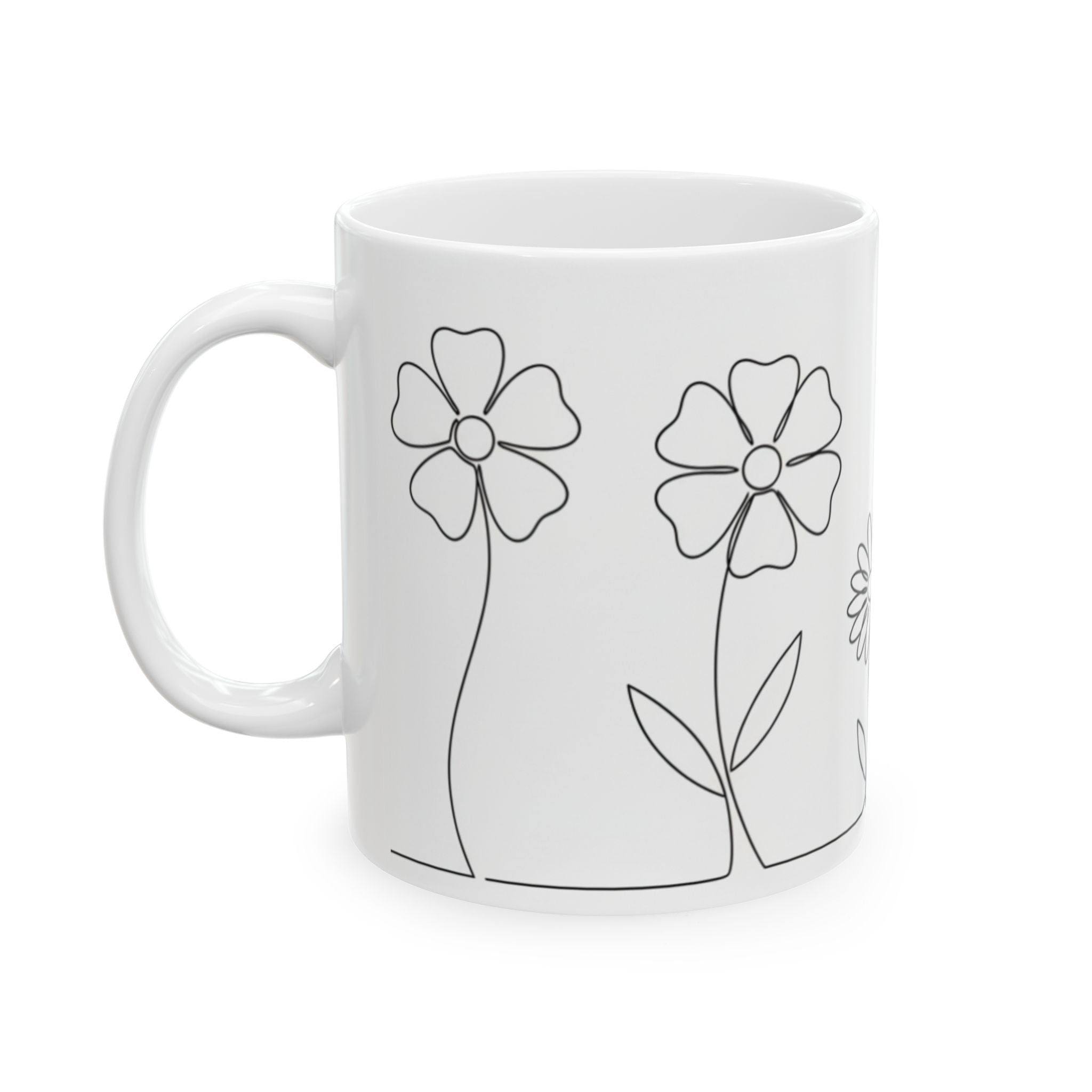 Minimal Line Art Daisy Ceramic Coffee Mug(11oz, 15oz)