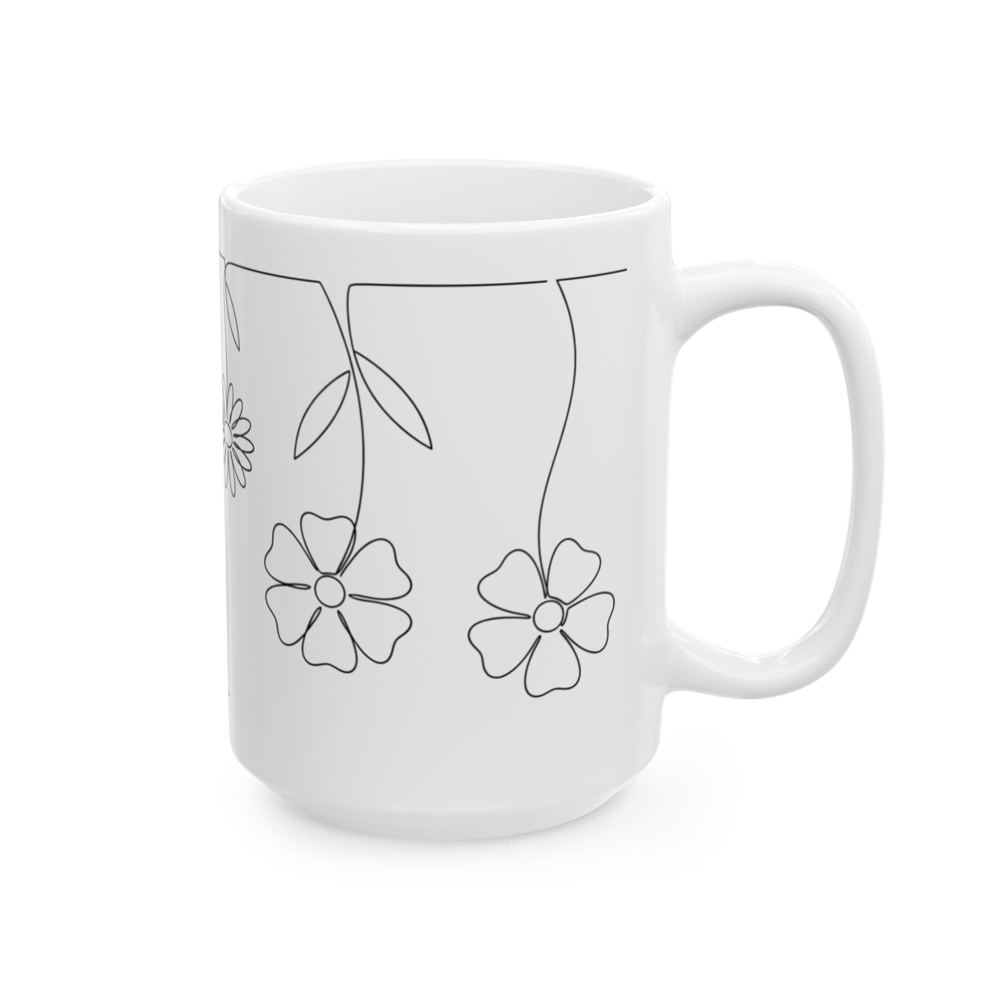 Minimal Line Art Daisy Ceramic Coffee Mug(11oz, 15oz)
