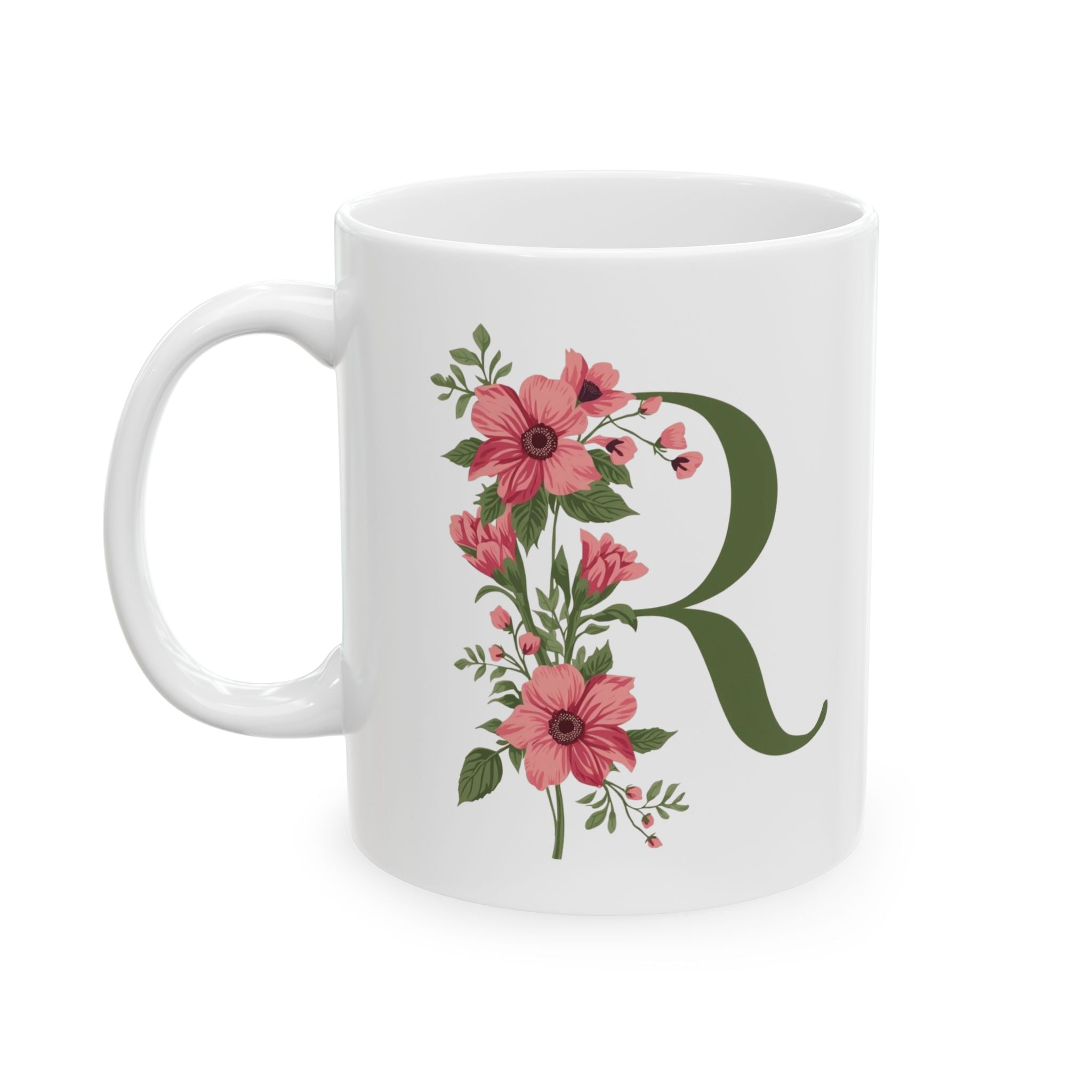 Floral Letter R Ceramic Coffee Mug (11oz/15oz)