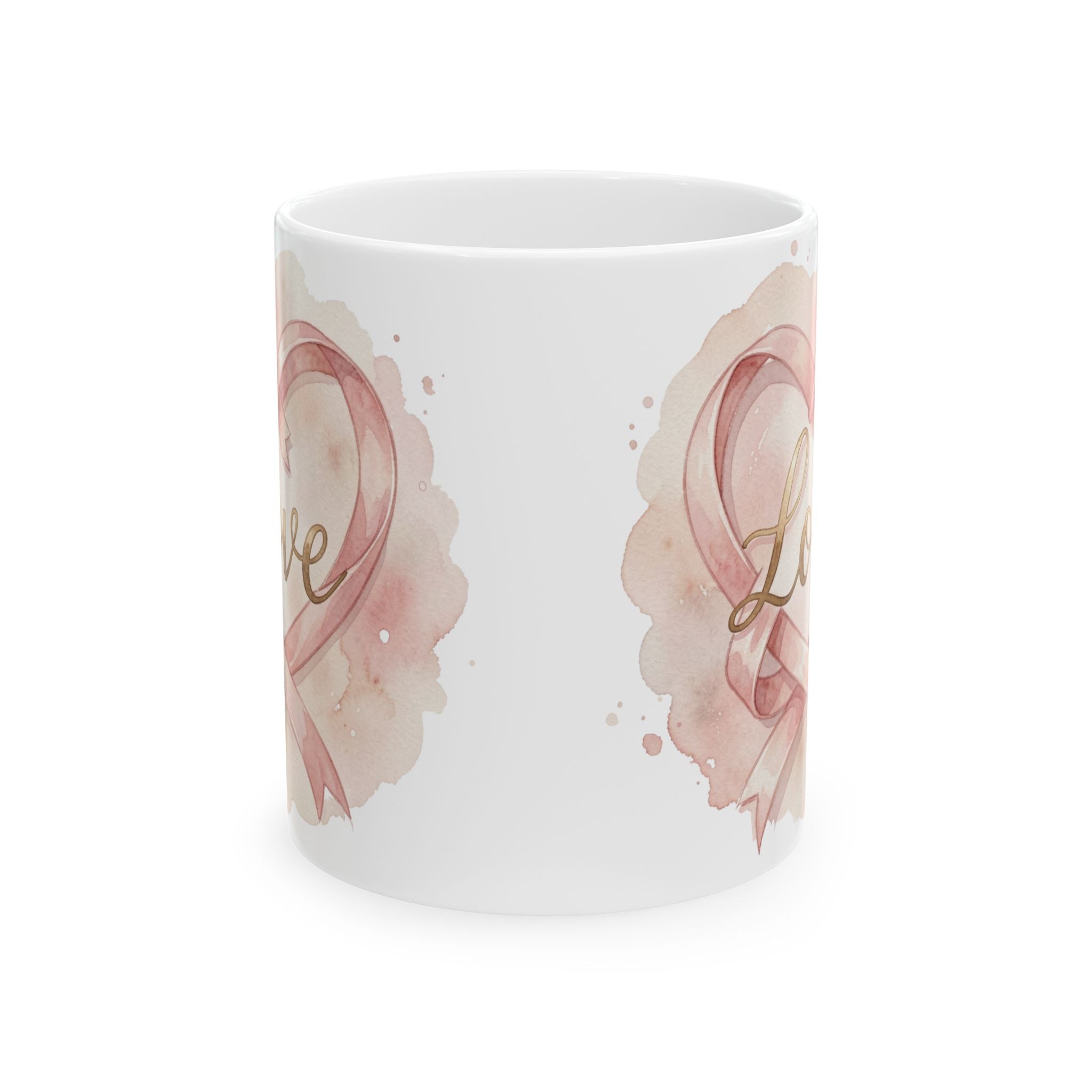 Ceramic Coffee Mug with Pink Breast Cancer Ribbon (11oz/15oz)