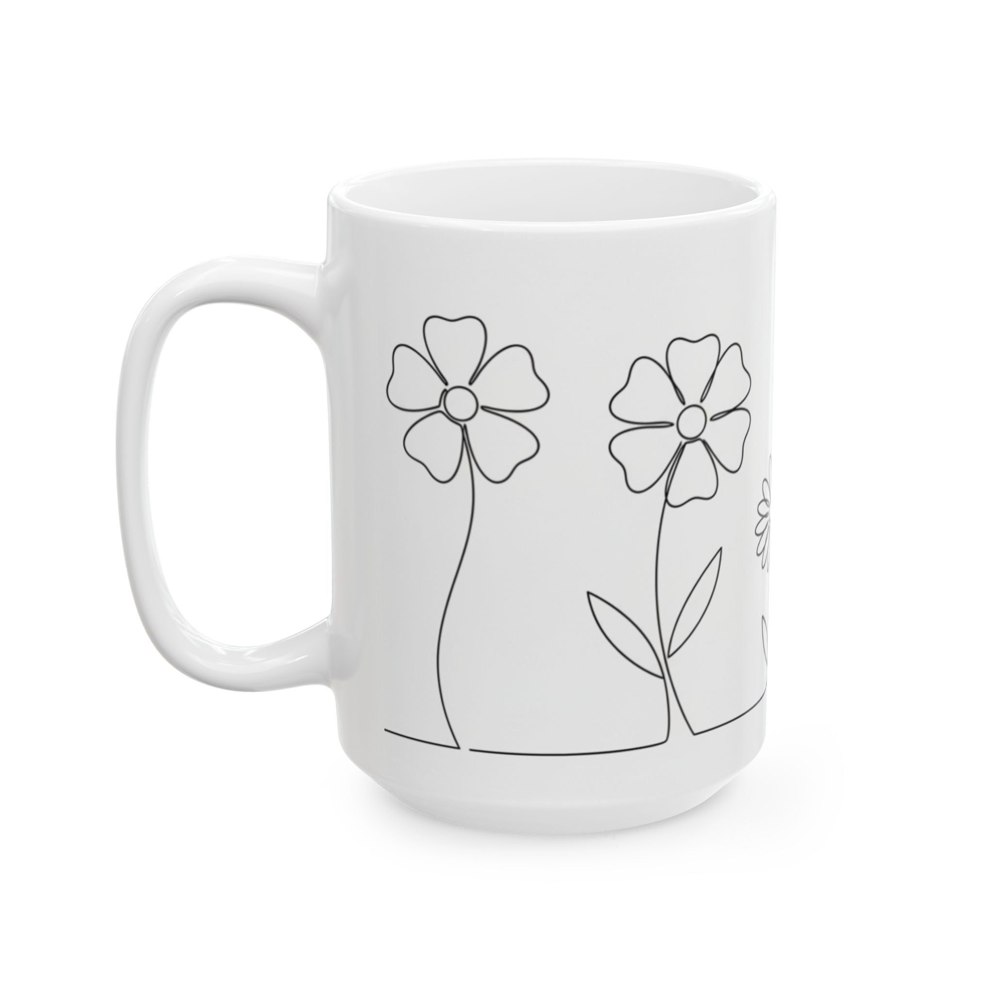 Minimal Line Art Daisy Ceramic Coffee Mug(11oz, 15oz)