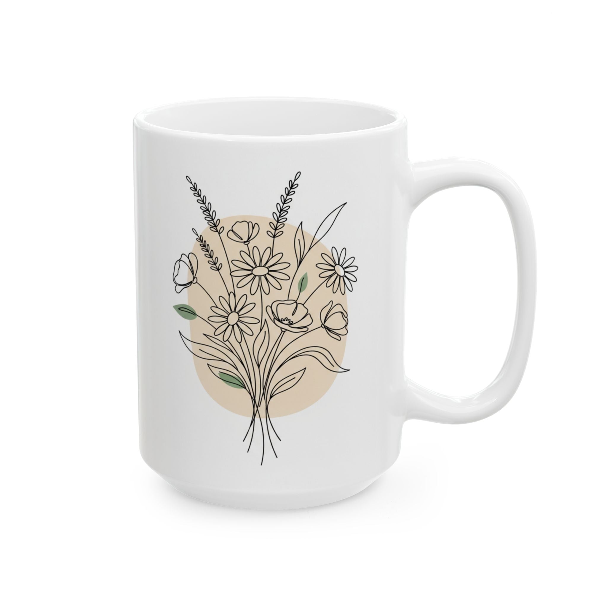 Floral Line Art Arrangement Ceramic Coffee Mug (11oz, 15oz)