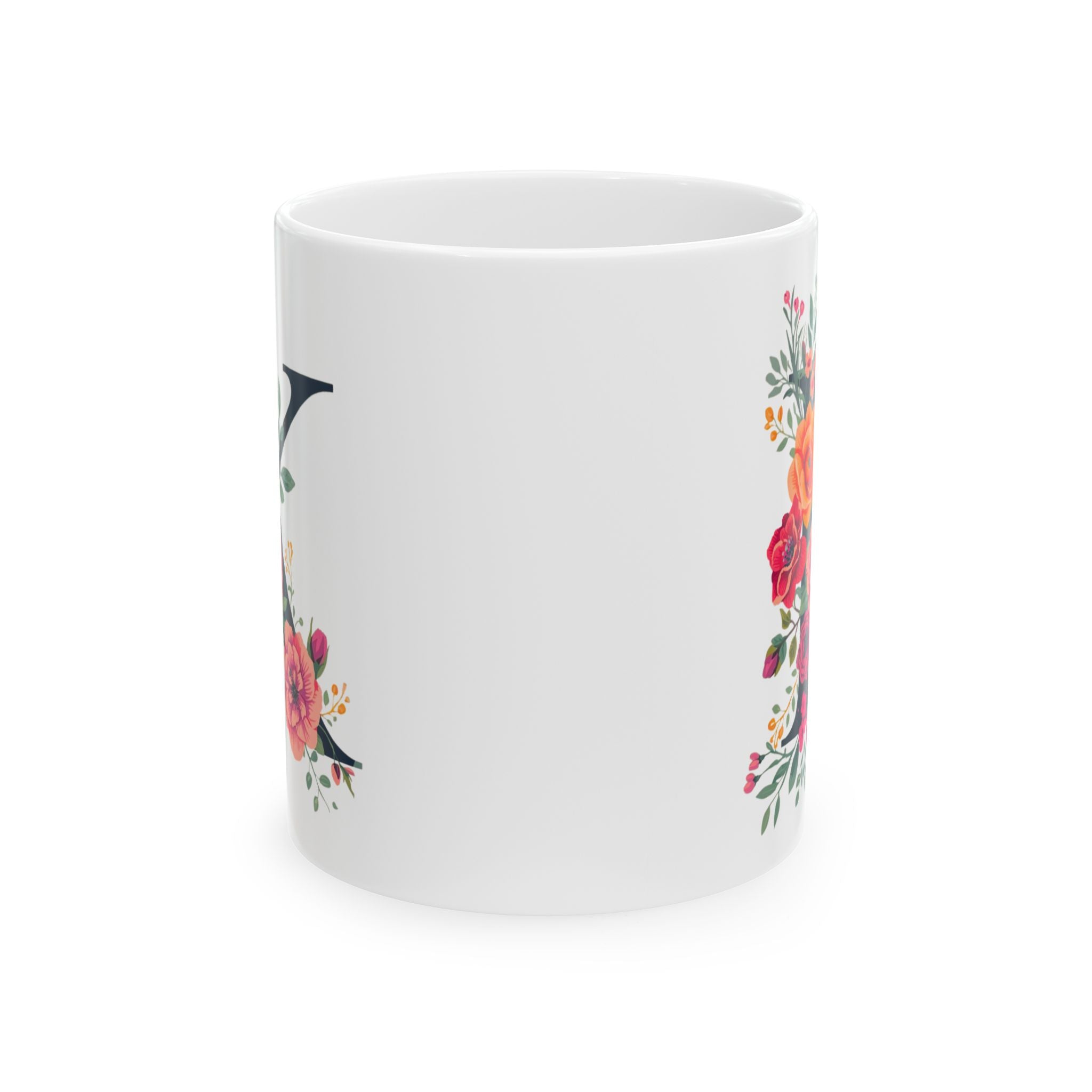 Floral Letter K Ceramic Coffee Mug (11oz, 15oz)