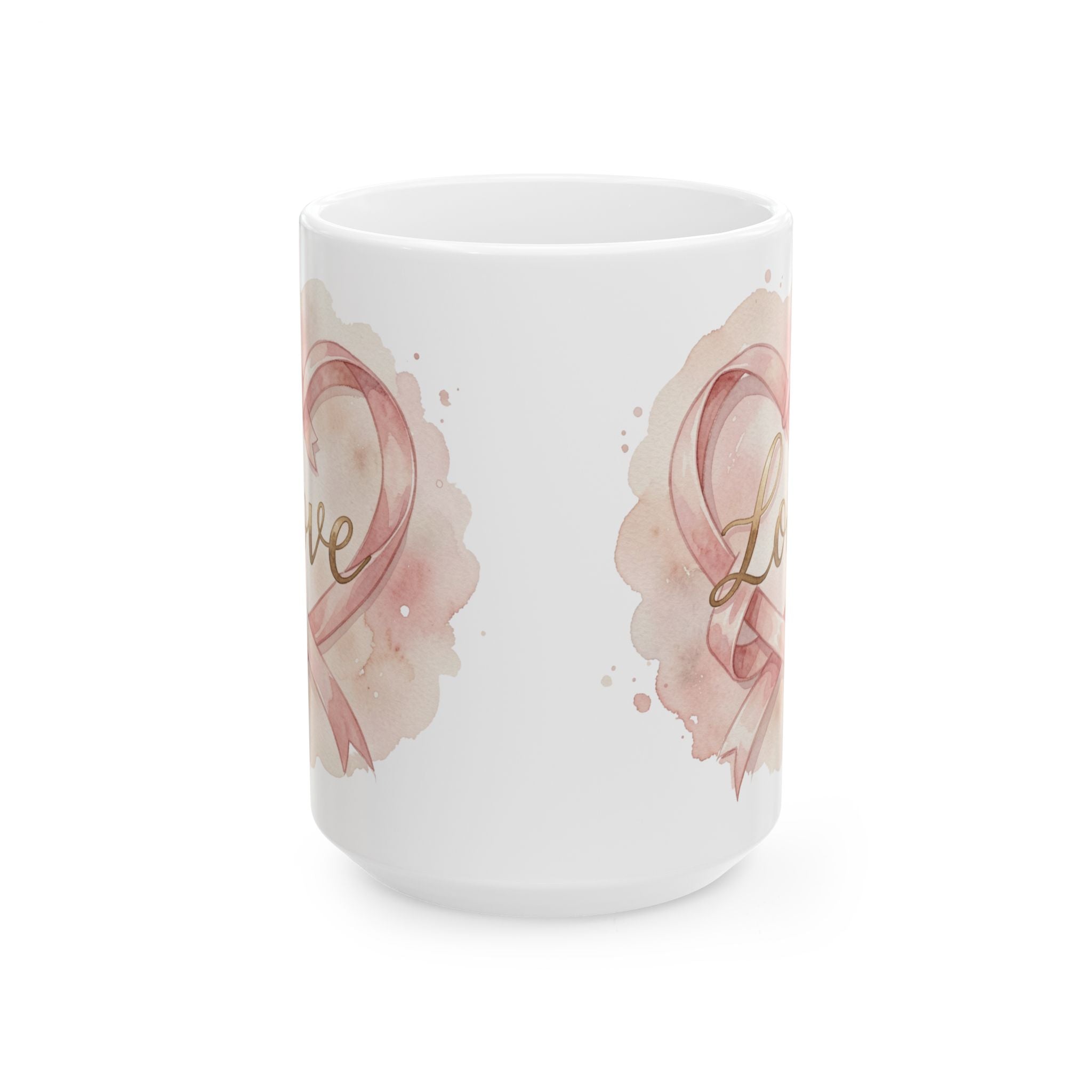 Ceramic Coffee Mug with Pink Breast Cancer Ribbon (11oz/15oz)