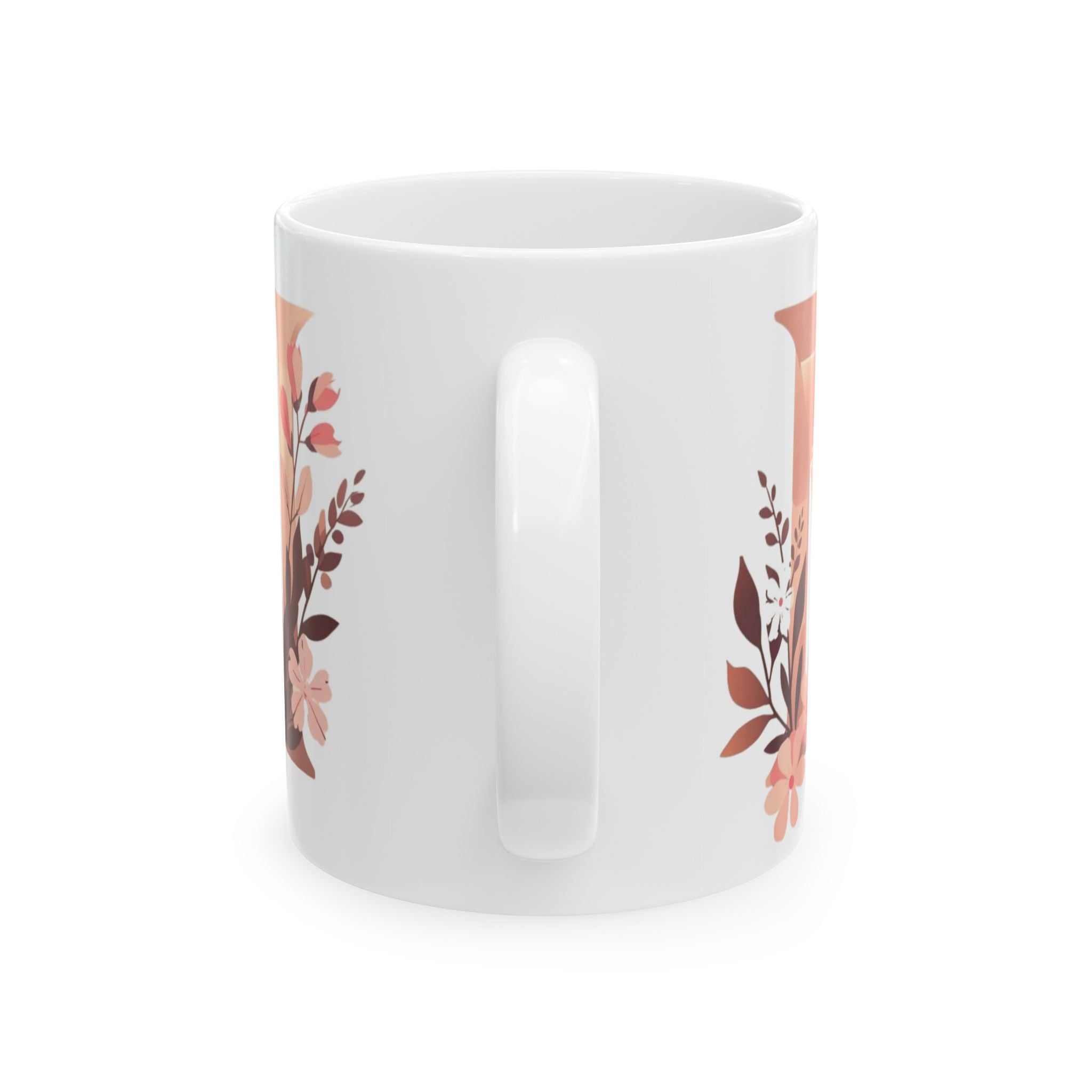 Floral Minimal Letter N Ceramic Coffee Mug (11oz, 15oz)