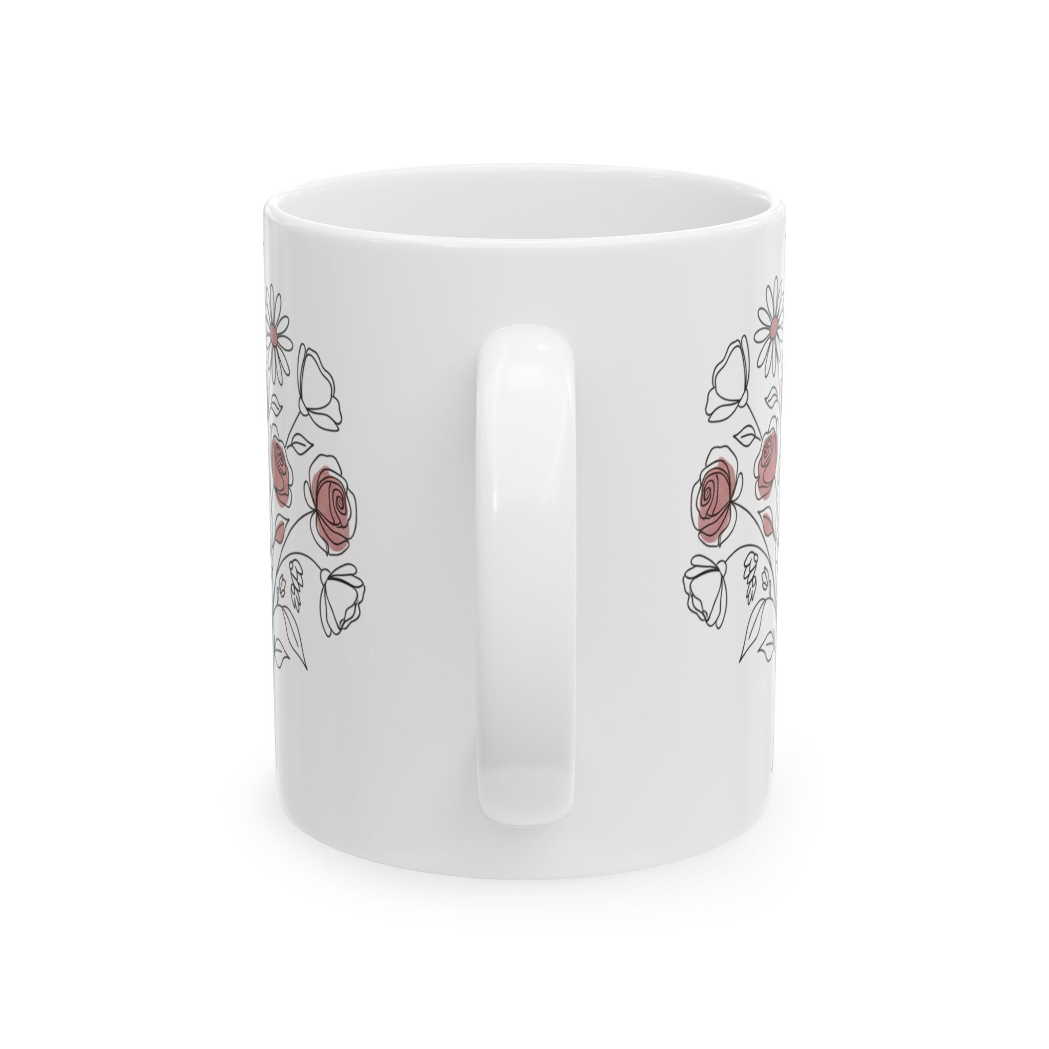 Floral Line Art Ceramic Coffee Mug with a bouquet of roses (11oz & 15oz)