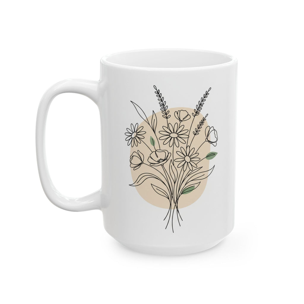 Floral Line Art Arrangement Ceramic Coffee Mug (11oz, 15oz)