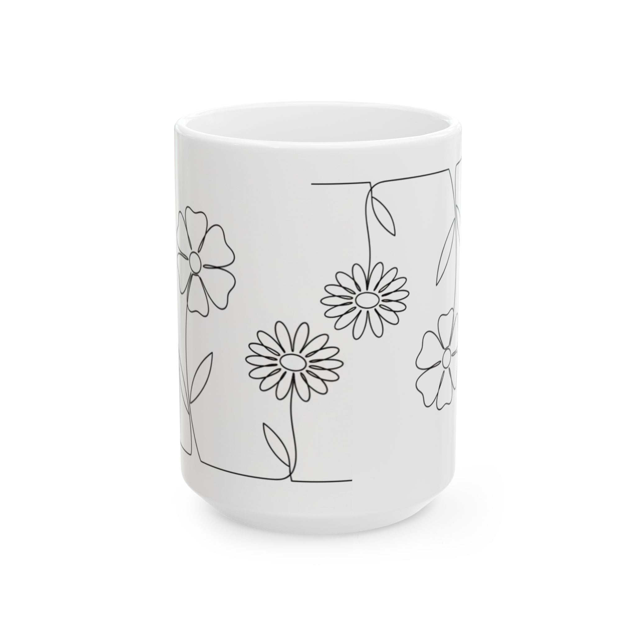 Minimal Line Art Daisy Ceramic Coffee Mug(11oz, 15oz)