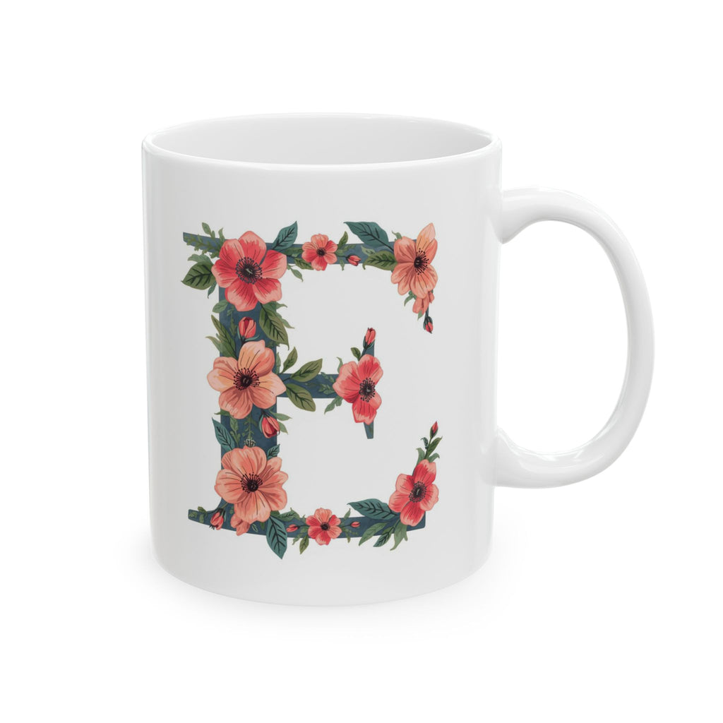 Floral Letter E Ceramic Coffee Mug  (11oz & 15oz)
