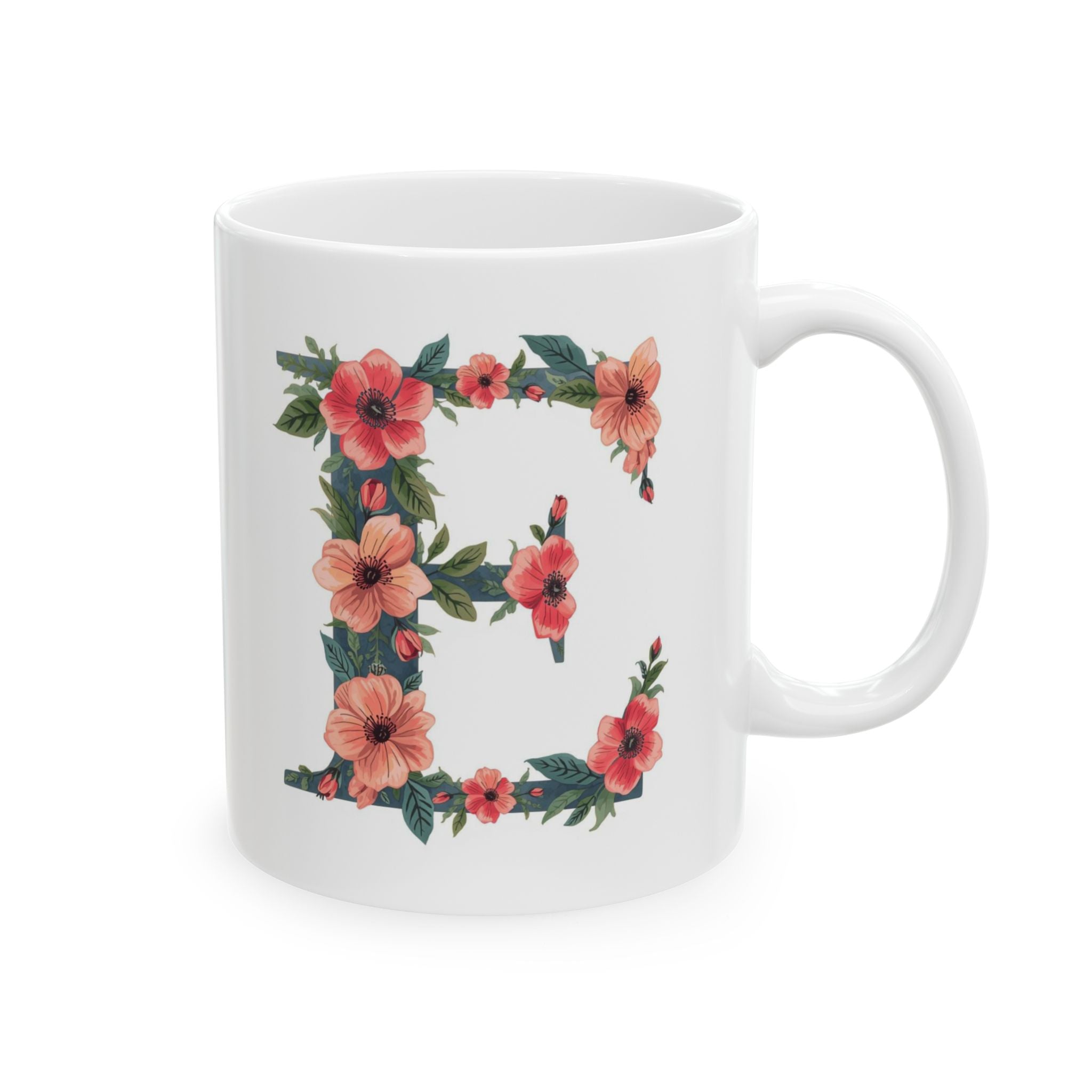 Floral Letter E Ceramic Coffee Mug  (11oz & 15oz)