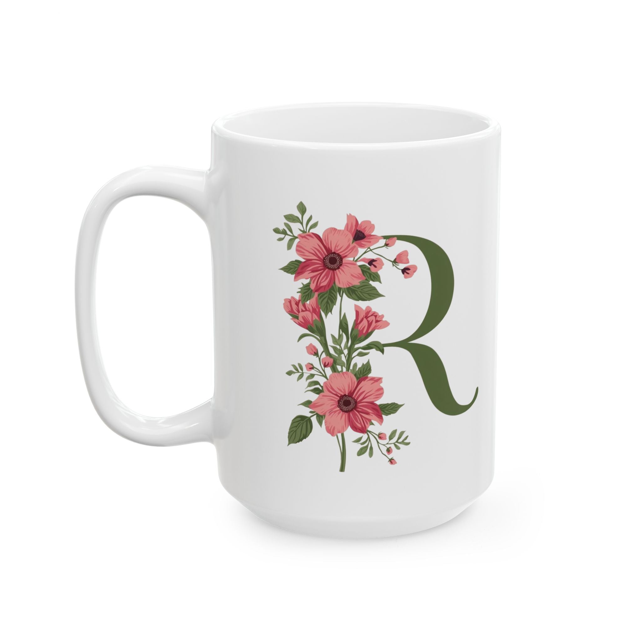 Floral Letter R Ceramic Coffee Mug (11oz/15oz)