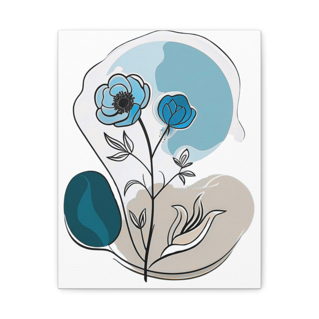 Blue-Green Abstract Floral Wall Art Canvas