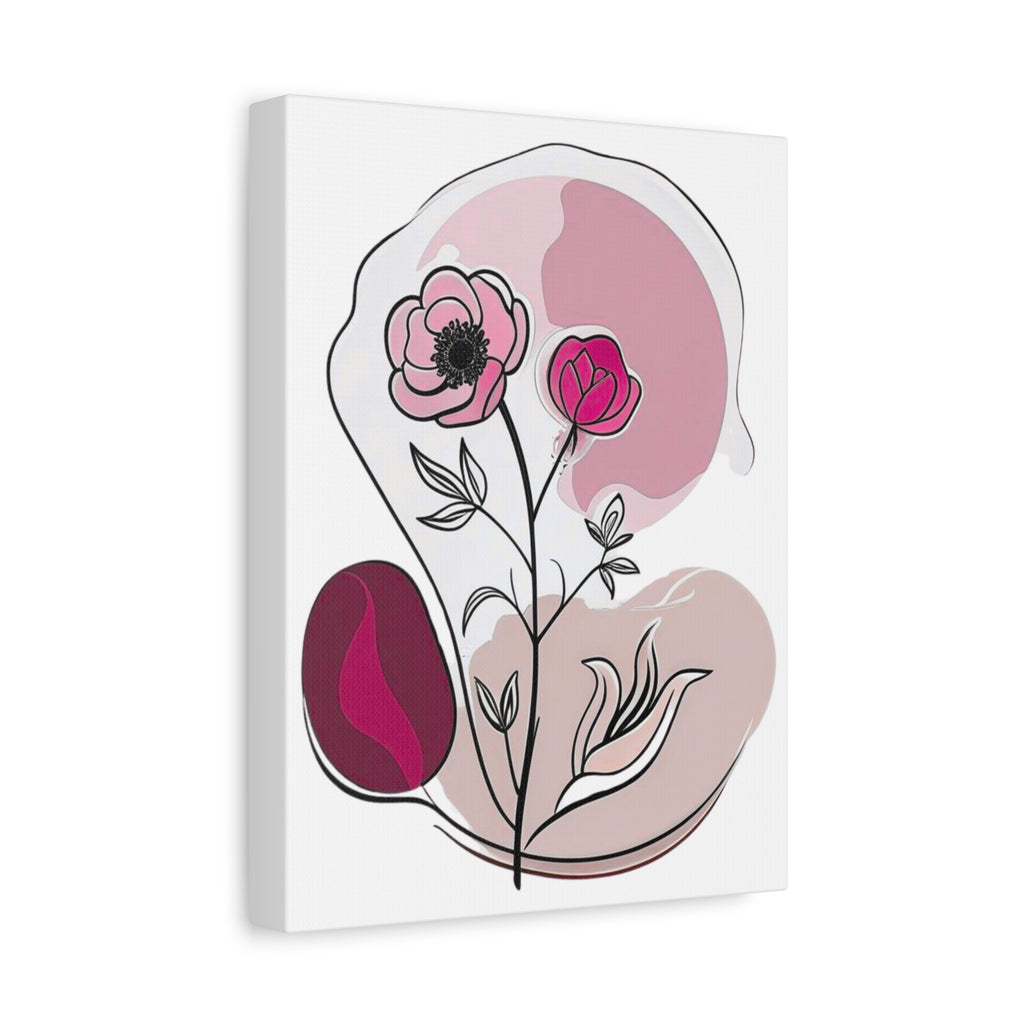 Dark Pink Abstract Floral Wall Art Canvas