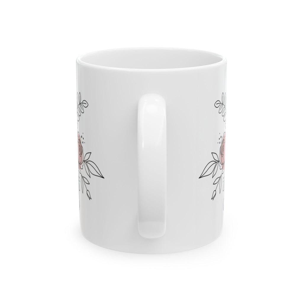 Ceramic Coffee Mug with a Floral design in pastel pink and sage Line Art (11oz / 15oz)