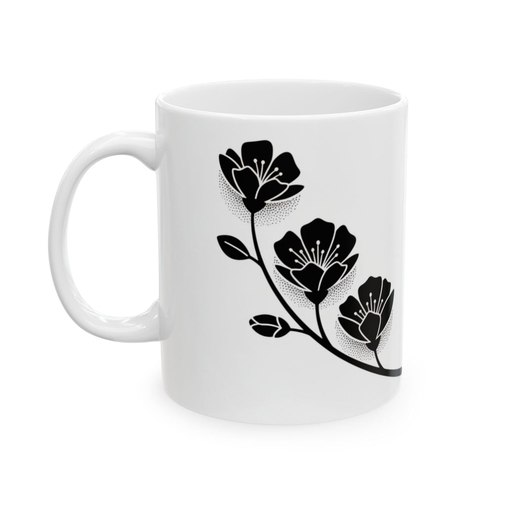 Minimal Black Flower Ceramic Coffee Mug (11oz & 15oz)
