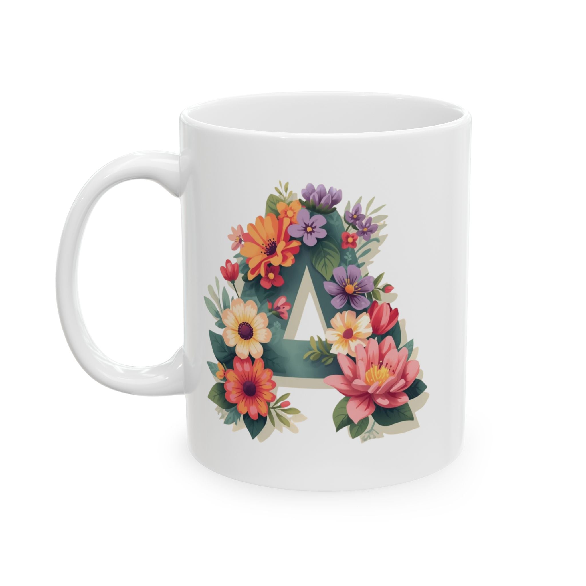 Floral Letter A Ceramic Coffee Mug  (11oz & 15oz)
