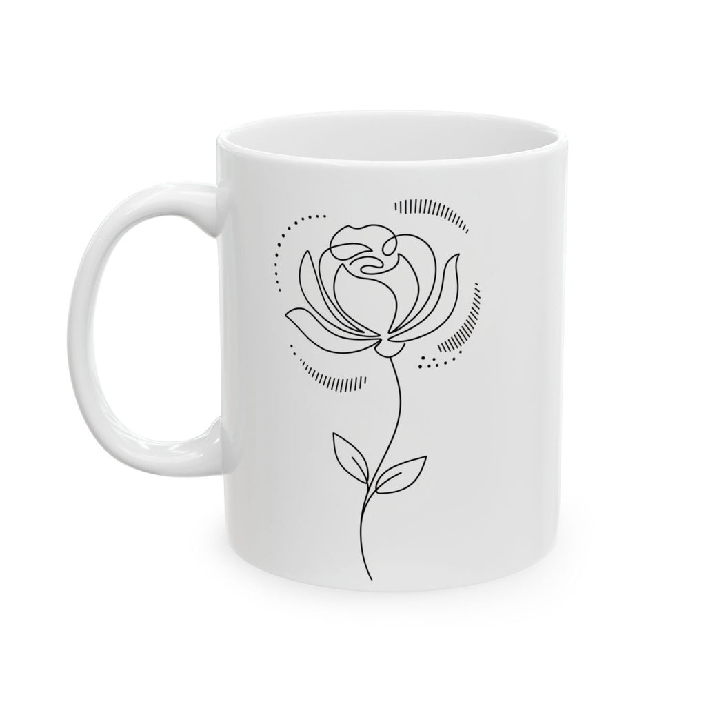 Minimal Line Art Lotus Meditation Ceramic Coffee Mug (11oz/15oz)