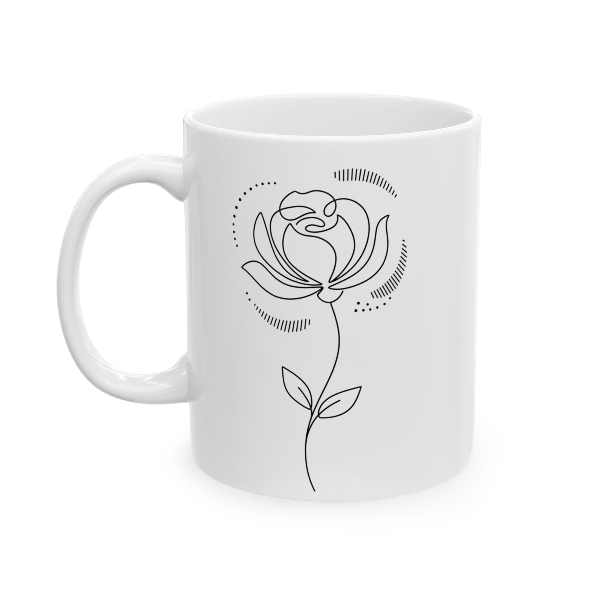 Minimal Line Art Lotus Meditation Ceramic Coffee Mug (11oz/15oz)