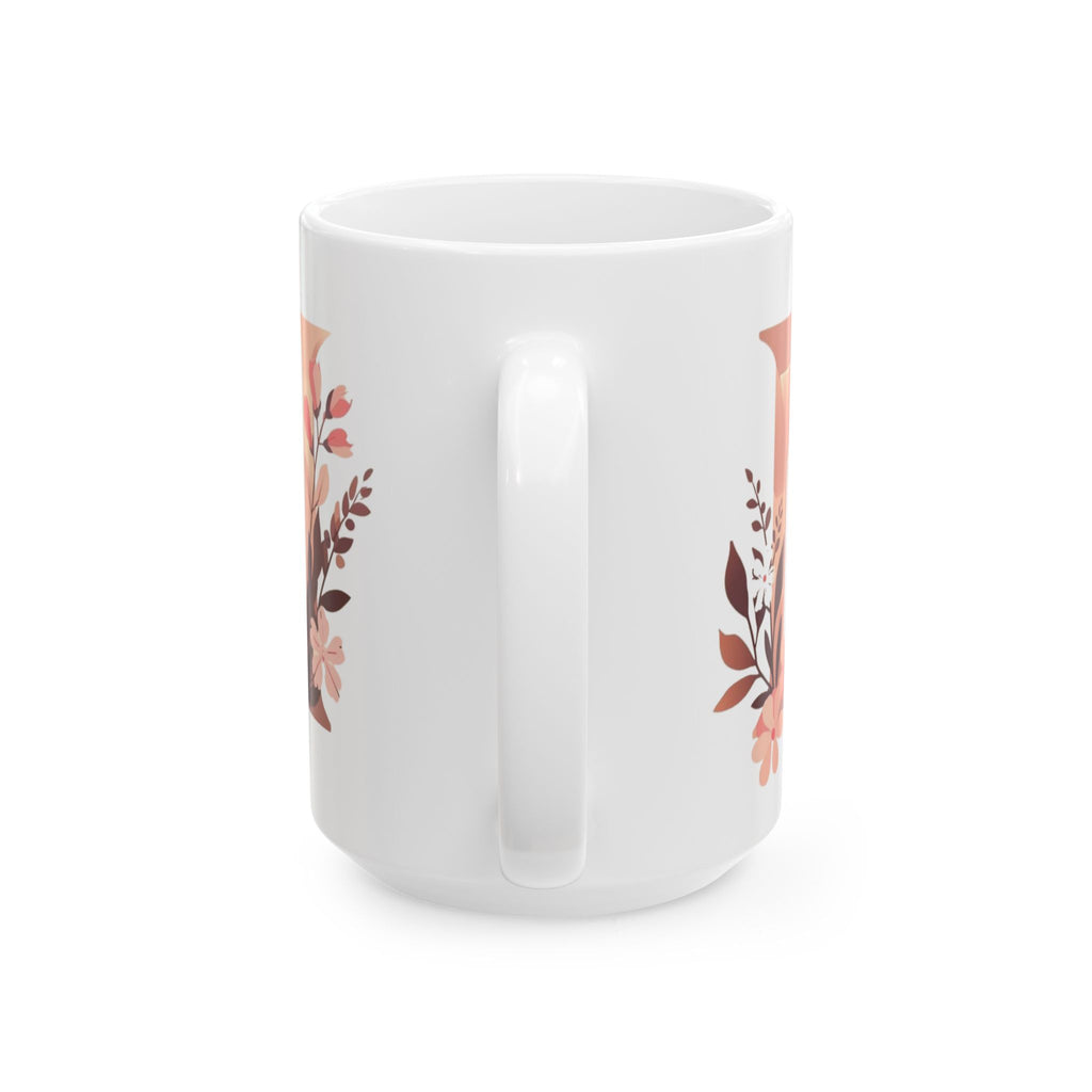 Floral Minimal Letter N Ceramic Coffee Mug (11oz, 15oz)