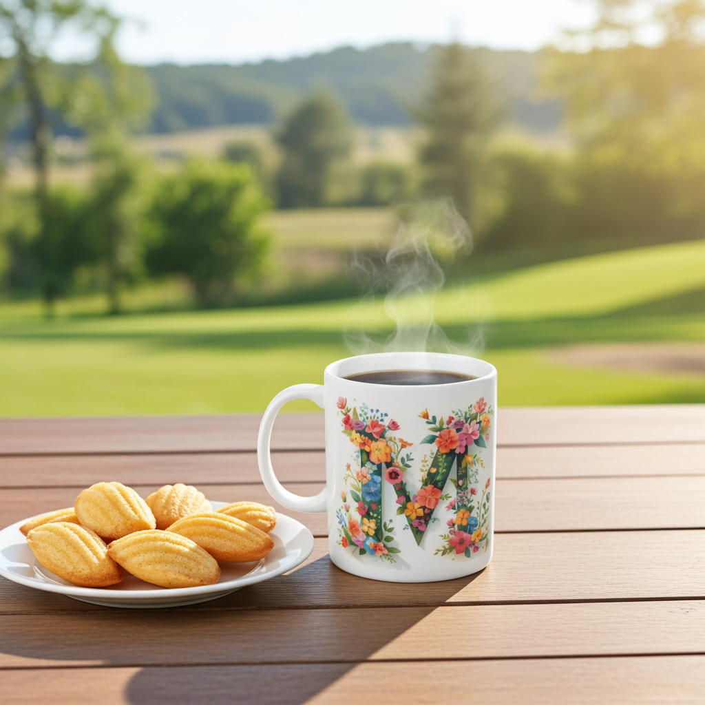 Floral letter M Ceramic Coffee Mug  (11oz & 15oz)