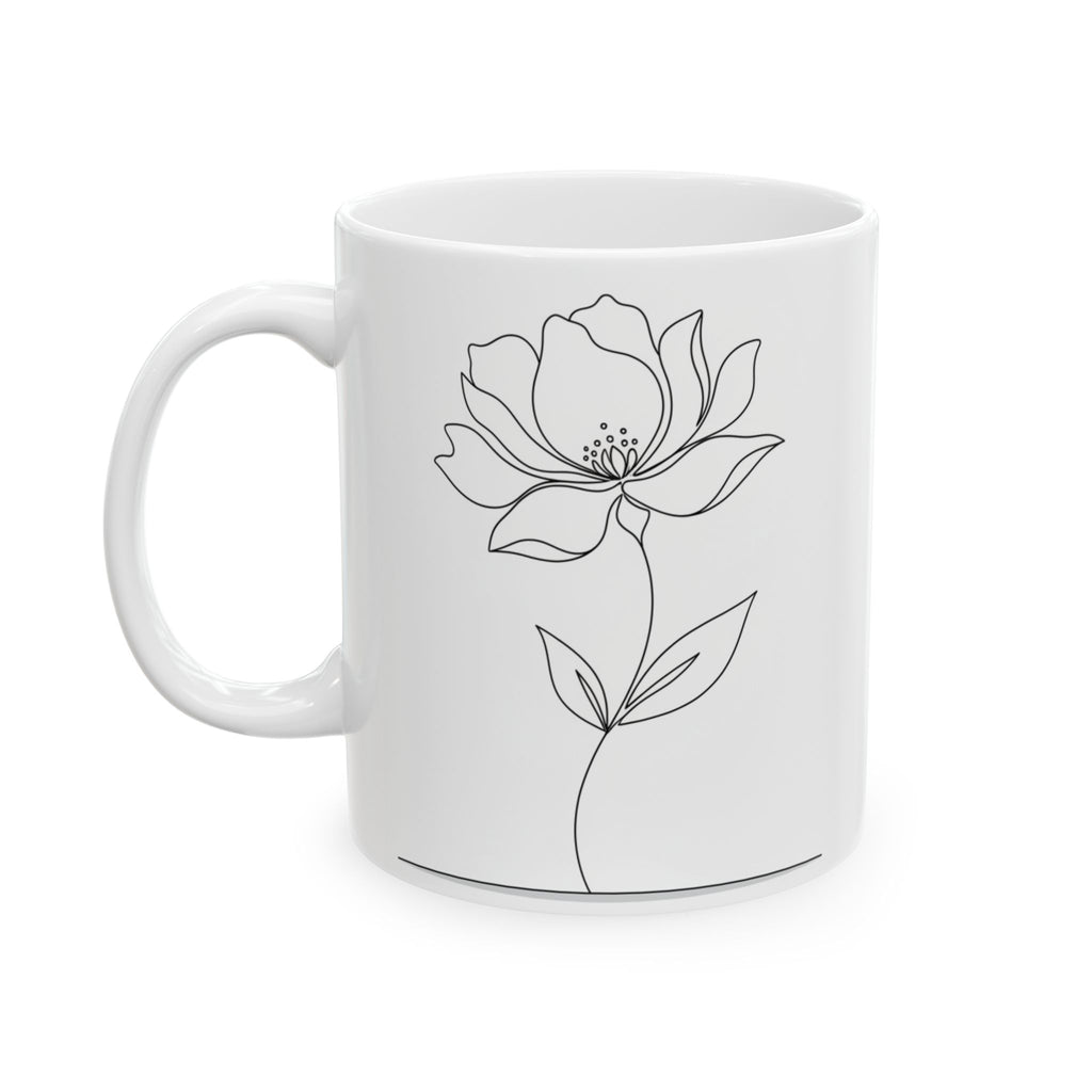 Minimal Line Art Floral Ceramic Coffee Mug (11oz/15oz)