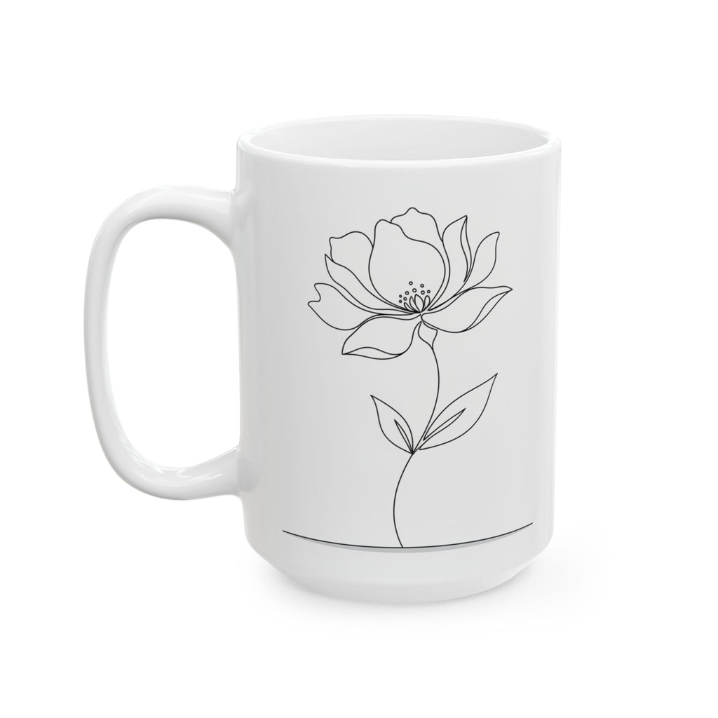 Minimal Line Art Floral Ceramic Coffee Mug (11oz/15oz)