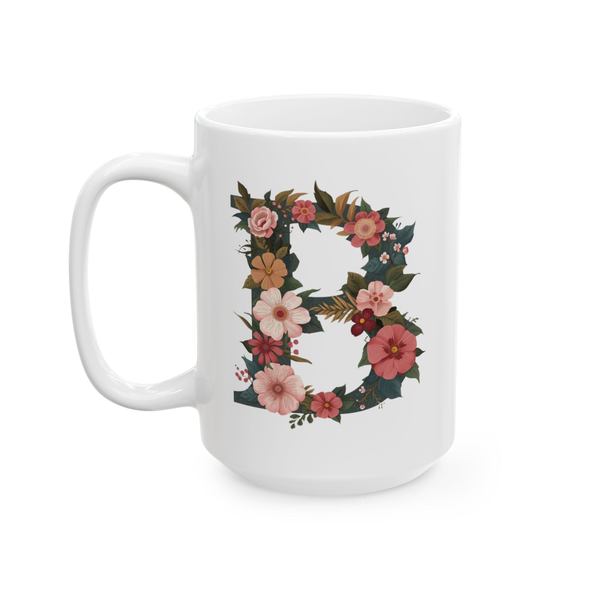 Floral Letter B Ceramic Coffee Mug  (11oz & 15oz)