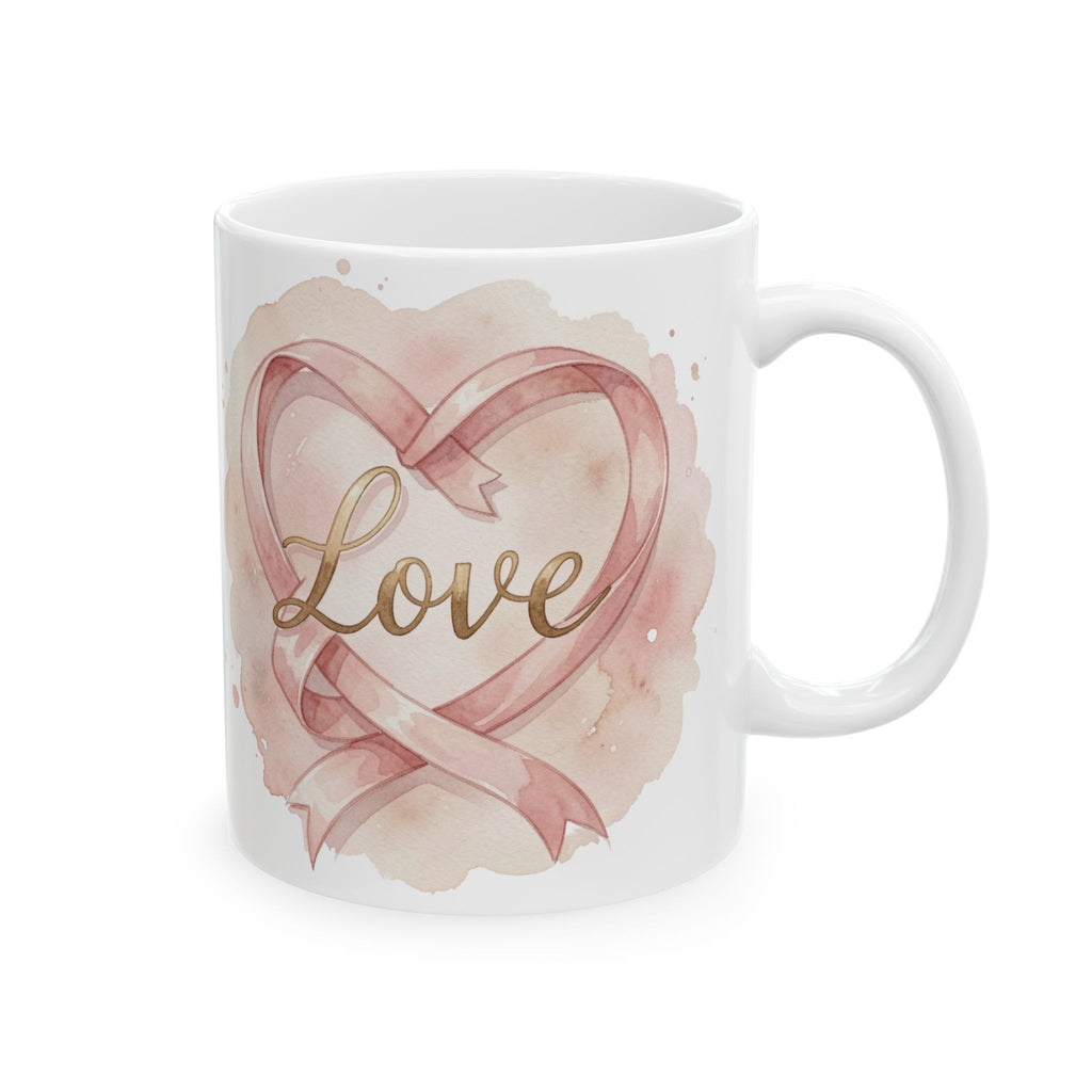 Ceramic Coffee Mug with Pink Breast Cancer Ribbon (11oz/15oz)