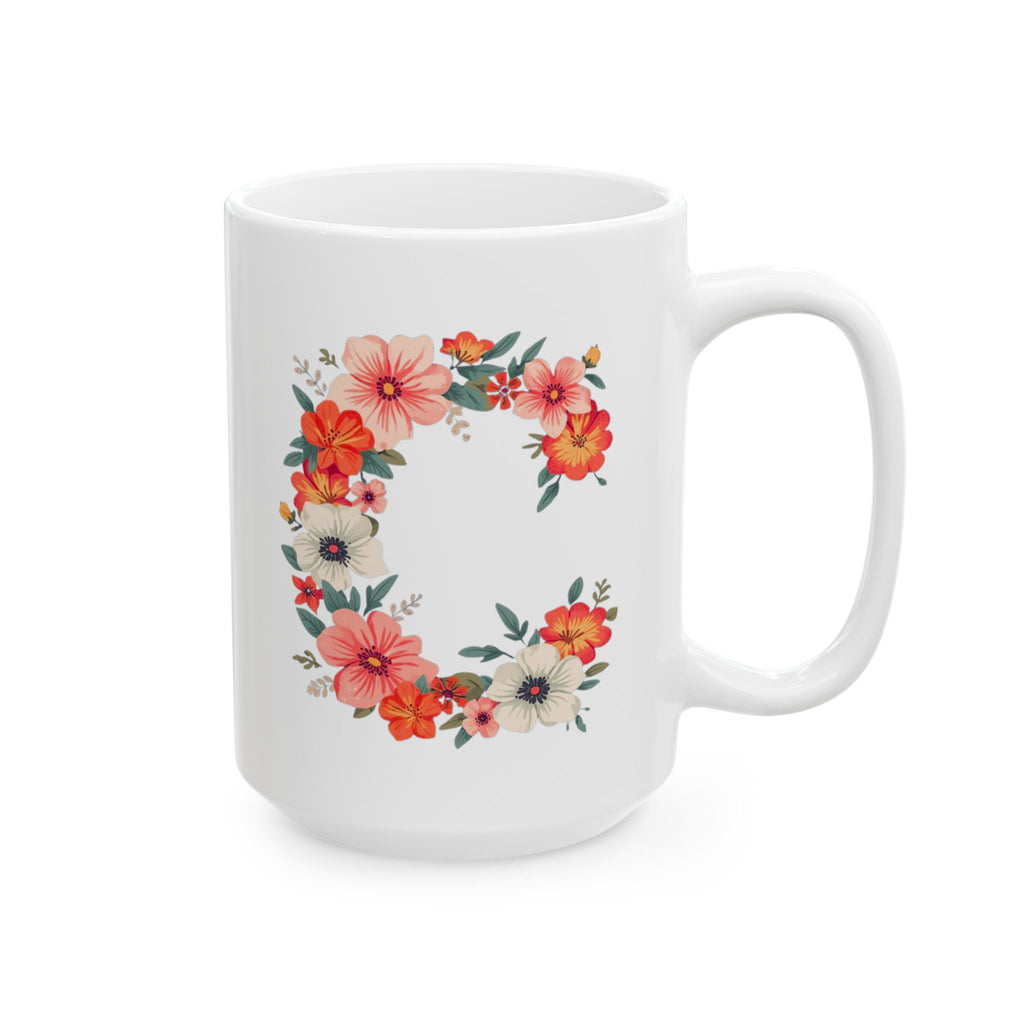 Floral Letter C Ceramic Coffee Mug  (11oz & 15oz)