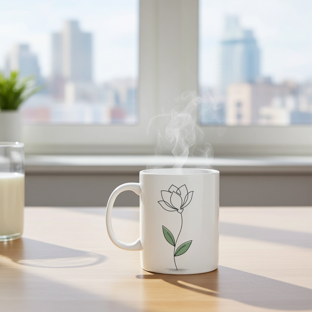 Floral Line Art Ceramic Coffee Mug-lotus (11oz & 15oz)