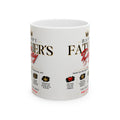 White mug with Father's Day text and graphics on a white background