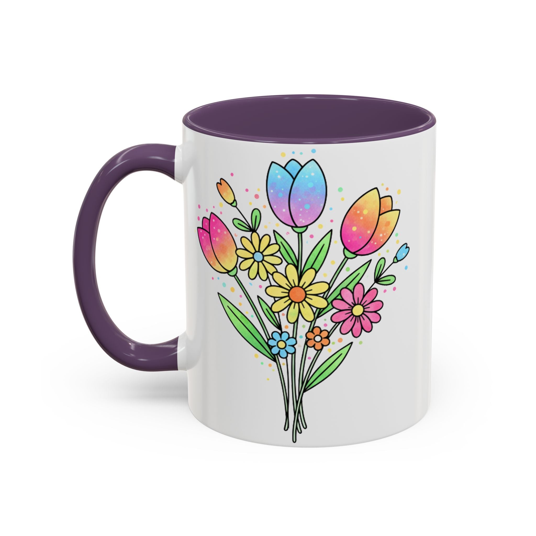 Mug with colorful floral design on a white background