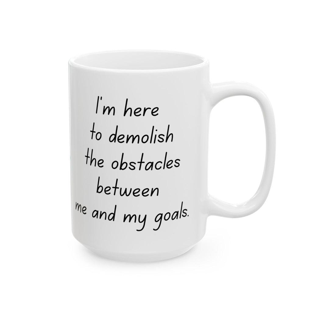 White mug with motivational quote on a white background