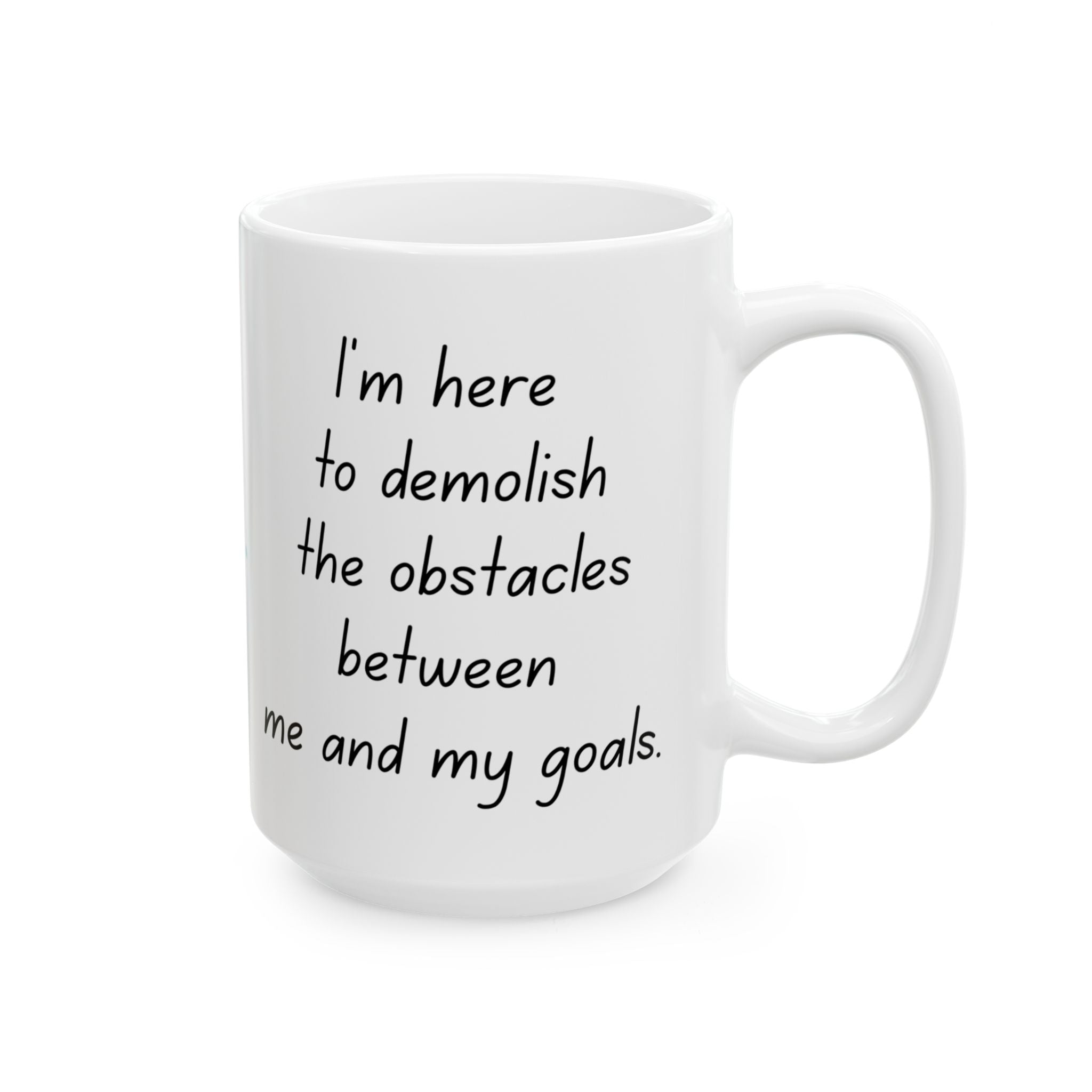 White mug with motivational quote on a white background