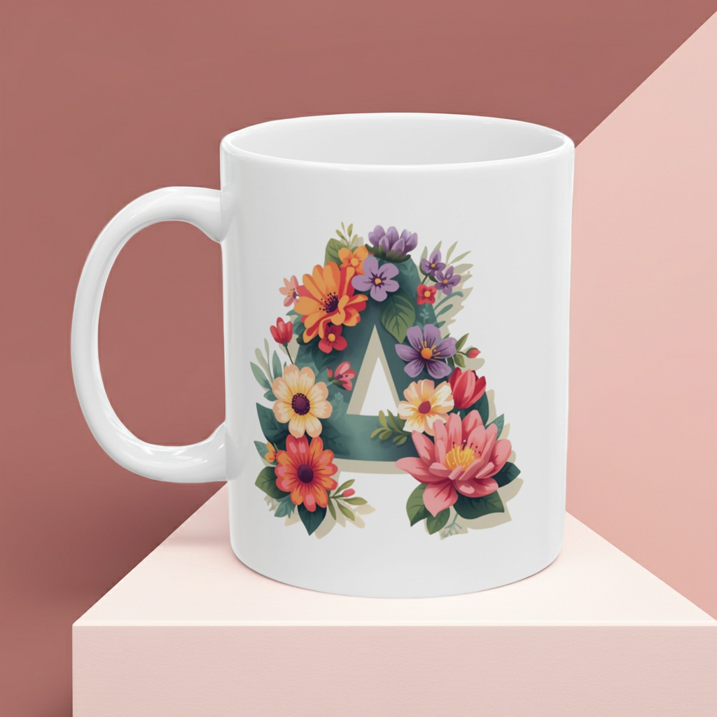 Floral Letter A Ceramic Coffee Mug  (11oz & 15oz)