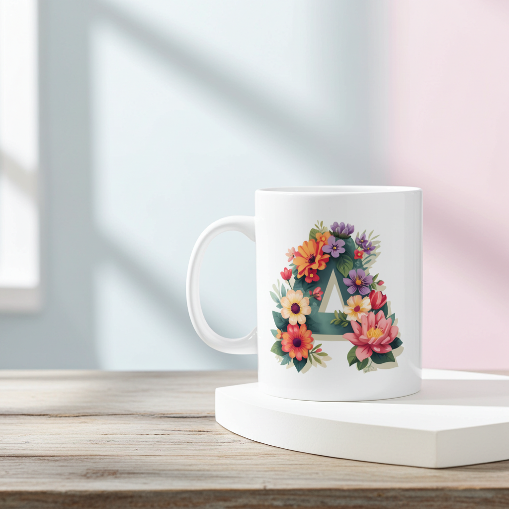Floral Letter A Ceramic Coffee Mug  (11oz & 15oz)