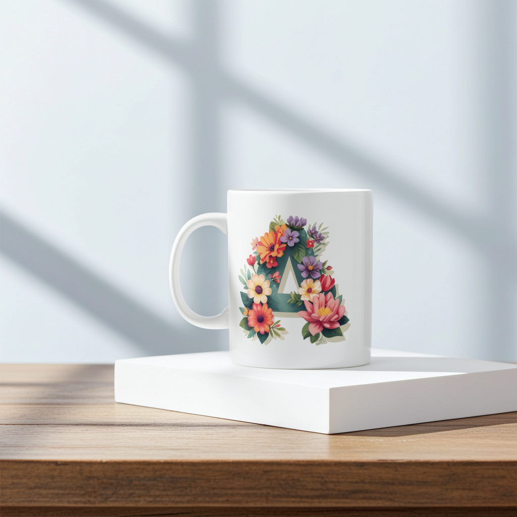 Floral Letter A Ceramic Coffee Mug  (11oz & 15oz)