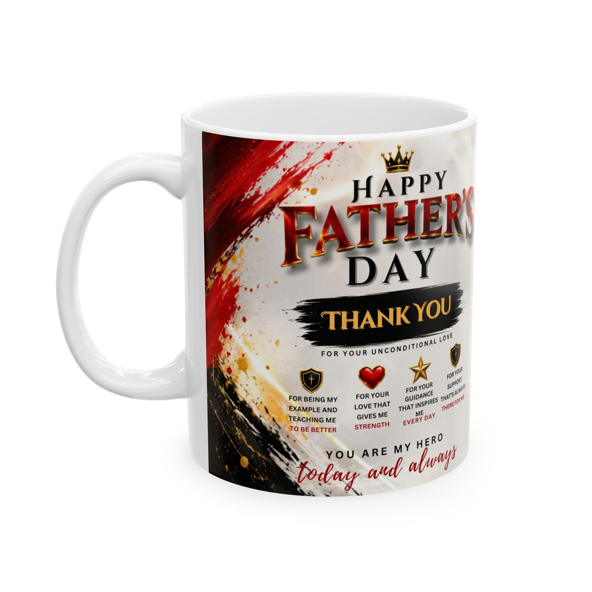 Father's Day mug with colorful design and text on a white background