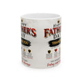 White mug with Father's Day text and graphics on a white background