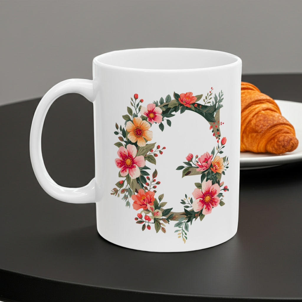 Floral Letter G Ceramic Coffee Mug  (11oz, 15oz)