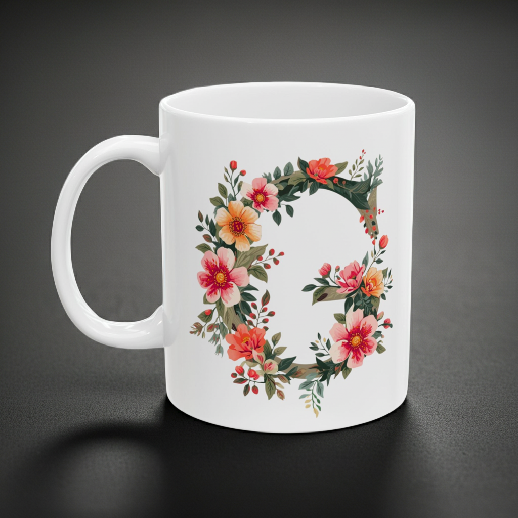 Floral Letter G Ceramic Coffee Mug  (11oz, 15oz)