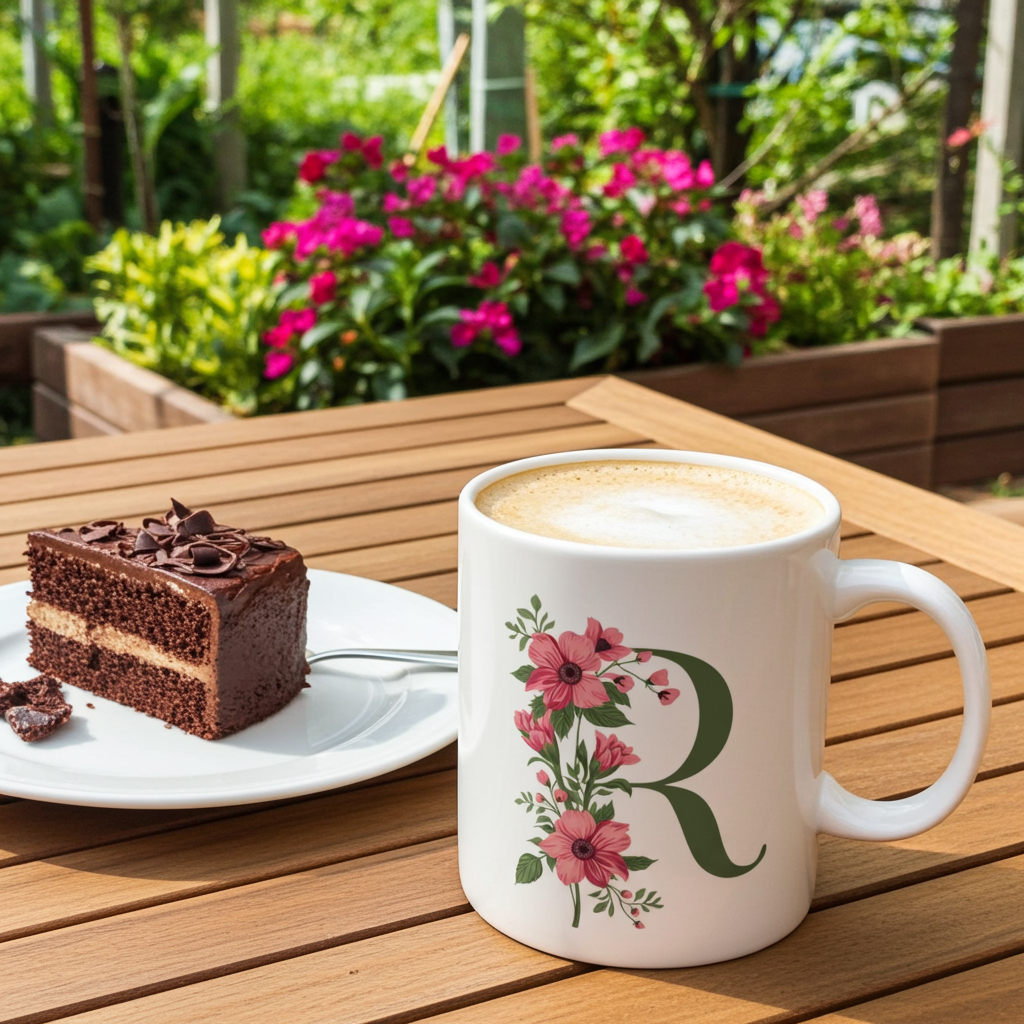 Floral Letter R Ceramic Coffee Mug (11oz/15oz)